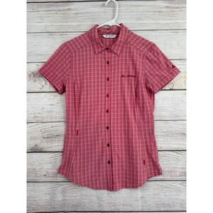 Vaude Button Up Shirt Womens XS Red Plaid Short Sleeve Hiking Outdoor Top